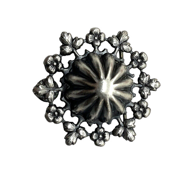 Joseff of Hollywood Brooch Pin 1940s Vintage Floral Detail Dome Silver Tone